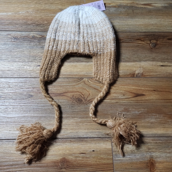 Wild Fable Knit Trapper Hat Womens O/S Brown White Tassel NEW - Picture 3 of 4